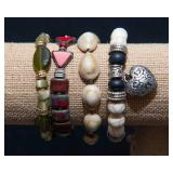 Set of 7 Stone and Glass Bead Bracelets
