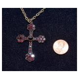 Unique Antique-Style Cross Necklace – Red Stone Accents
