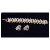 Iridescent Rhinestone Bracelet & Matching Clip-On Earrings