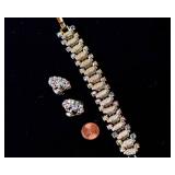 Iridescent Rhinestone Bracelet & Matching Clip-On Earrings