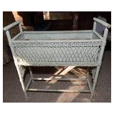 White Painted Wicker Plant Stand with Metal Liner