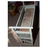 White Painted Wicker Plant Stand with Metal Liner