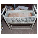 White Painted Wicker Plant Stand with Metal Liner