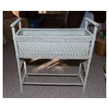 White Painted Wicker Plant Stand with Metal Liner