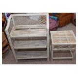 White Painted Wicker Shelf and Side Table