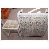 White Painted Wicker Shelf and Side Table