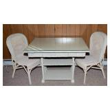 Vintage White Wicker Table with 2 Chairs – Crackled Patina
