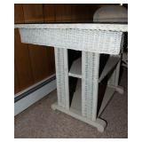 Vintage White Wicker Table with 2 Chairs – Crackled Patina