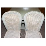 Vintage White Wicker Table with 2 Chairs – Crackled Patina