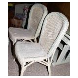 Vintage White Wicker Table with 2 Chairs – Crackled Patina