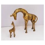 Solid Brass Giraffe and Giraffe Baby Figurine