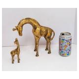 Solid Brass Giraffe and Giraffe Baby Figurine