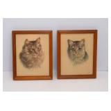 Vintage P.H. Schon Cat Prints – Set of Two, Framed (8" x 10")