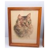 Vintage P.H. Schon Cat Prints – Set of Two, Framed (8" x 10")