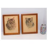 Vintage P.H. Schon Cat Prints – Set of Two, Framed (8" x 10")