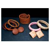 Rattan & Faux Leather Bangles and Earrings – Assorted Lot