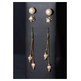 Set of 3 Pearl-Like Earrings – Authenticity Not Verified