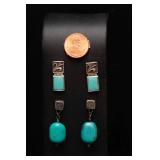 Sterling Silver Earrings – Two Pairs with Blue Stones (Possibly Turquoise)