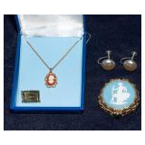 Vintage Cameo Necklace & Cameo Perfume Essence Compact – New in Box