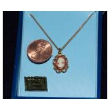 Vintage Cameo Necklace & Cameo Perfume Essence Compact – New in Box