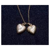 Gold-Tone Locket Necklace with Two Heart Pendants (12K Gold)