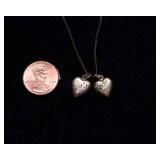 Gold-Tone Locket Necklace with Two Heart Pendants (12K Gold)