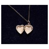 Gold-Tone Locket Necklace with Two Heart Pendants (12K Gold)