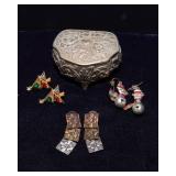 Christmas Earrings & Small Metal Trinket Holder – Assorted Lot