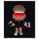 Christmas Earrings & Small Metal Trinket Holder – Assorted Lot