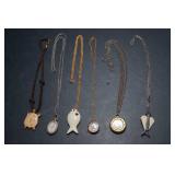 Set of Six Necklaces - Stone, Compass and Clock