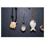 Set of Six Necklaces - Stone, Compass and Clock