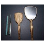 Gold-Tone Vanity Set & Antique Mother-of-Pearl Dip Pen