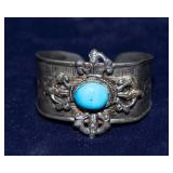 Metal Cuff Bracelet with Blue Stone