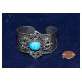 Metal Cuff Bracelet with Blue Stone