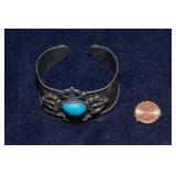 Metal Cuff Bracelet with Blue Stone