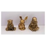 Lot of Three Brass Figurines: Bunny, Baby, and Teddy Bear