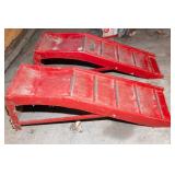 Set of Two Red Metal Car Ramps