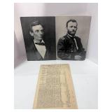 3 Vintage Jumbo Postcards Lincoln, Grant and Custer Massacre