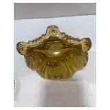 Vintage Portieux Vallerysthal France Amber Glass Covered Squirrel Candy Dish