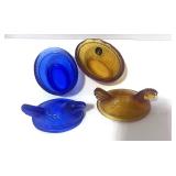 Two 3 1/2" Hen on Nest Amber and Blue
