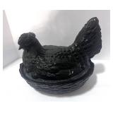 Fenton (?) 8" Black Hen on Nest Few Small Chips