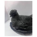 Fenton (?) 8" Black Hen on Nest Few Small Chips