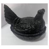 Fenton (?) 8" Black Hen on Nest Few Small Chips