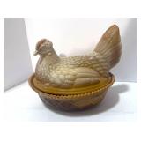 Vintage Westmoreland 8" Butterscotch Slag Hen on Nest