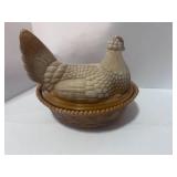 Vintage Westmoreland 8" Butterscotch Slag Hen on Nest