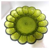 Vintage 13" Indiana Glass Olive Green Hobnail Egg Plate