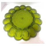 Vintage 13" Indiana Glass Olive Green Hobnail Egg Plate