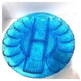 MCM L.E. Smith Heritage Saphire Divided Egg Plate RARE 13"