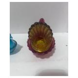 4" L.E. Smith Amberina Glass Turkey and 3" Blue Hen on Nest