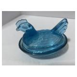 4" L.E. Smith Amberina Glass Turkey and 3" Blue Hen on Nest